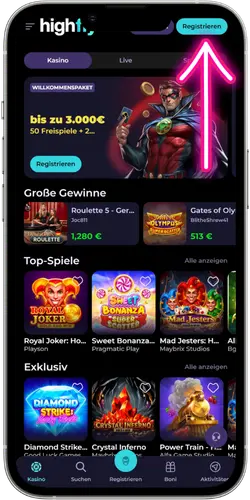 HighFly Casino sign up Sie auf den Button